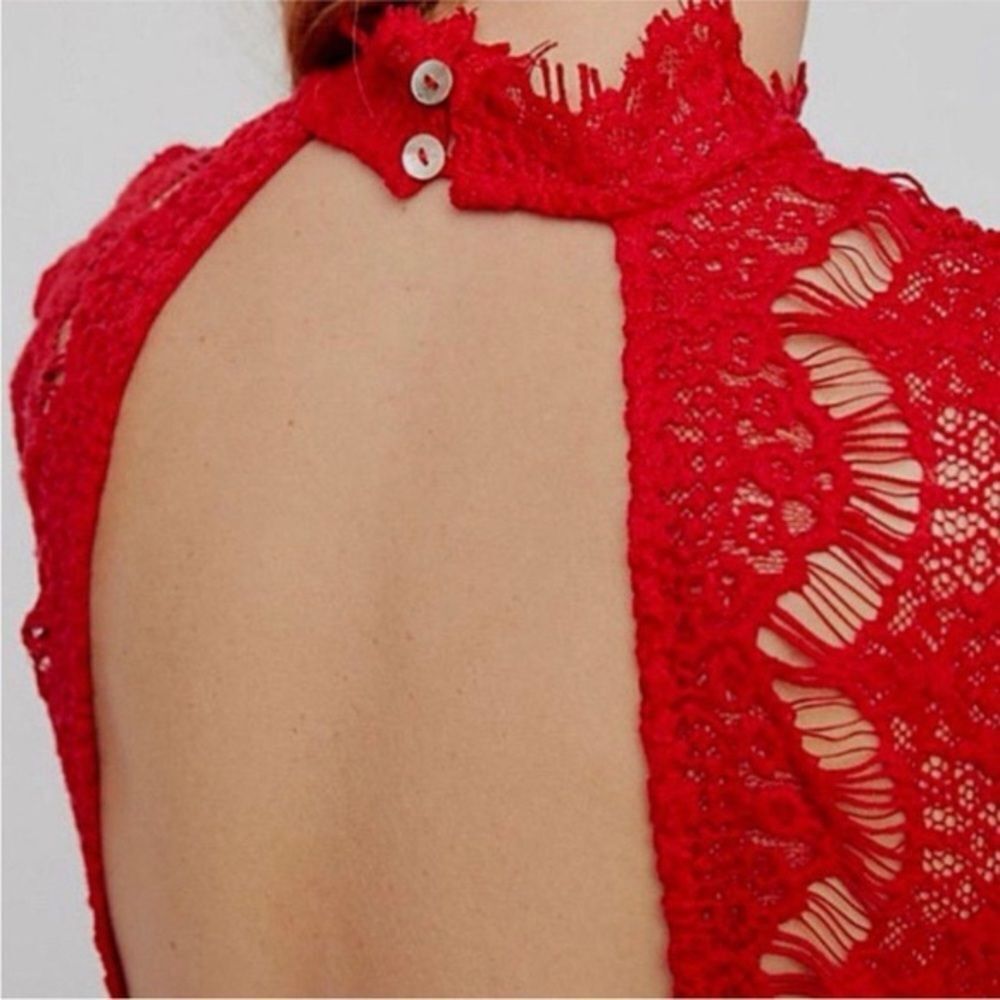Free People Daydream Red Lace Dress NEW Large Open Back - Picture 6 of 10